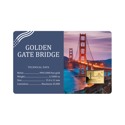 Golden Gate Bridge 1/1000 oz Gold Medal in Card - CoinsTV