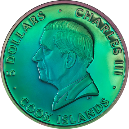 2025 Cook Islands Spectrum Peacock Colorized 1 oz Silver Proof - CoinsTV