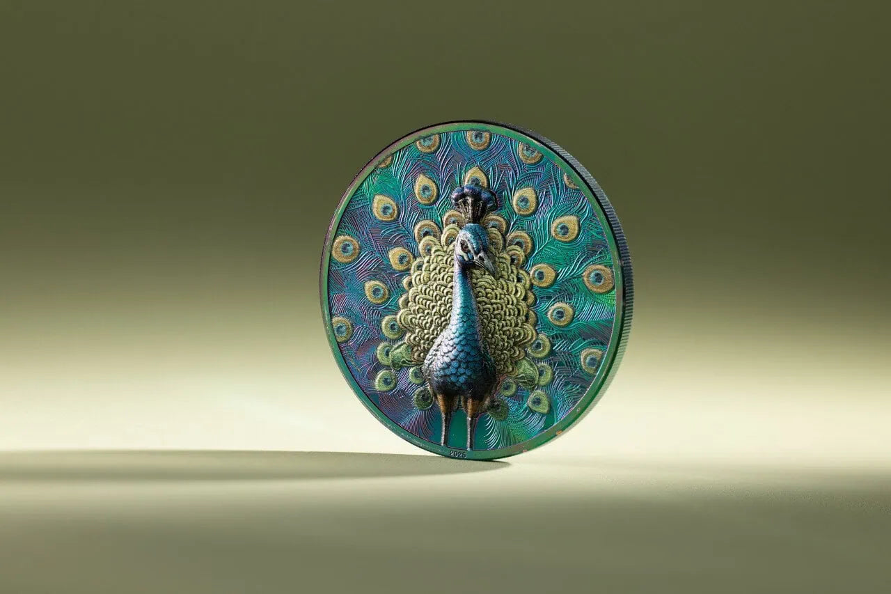 2025 Cook Islands Spectrum Peacock Colorized 1 oz Silver Proof - CoinsTV