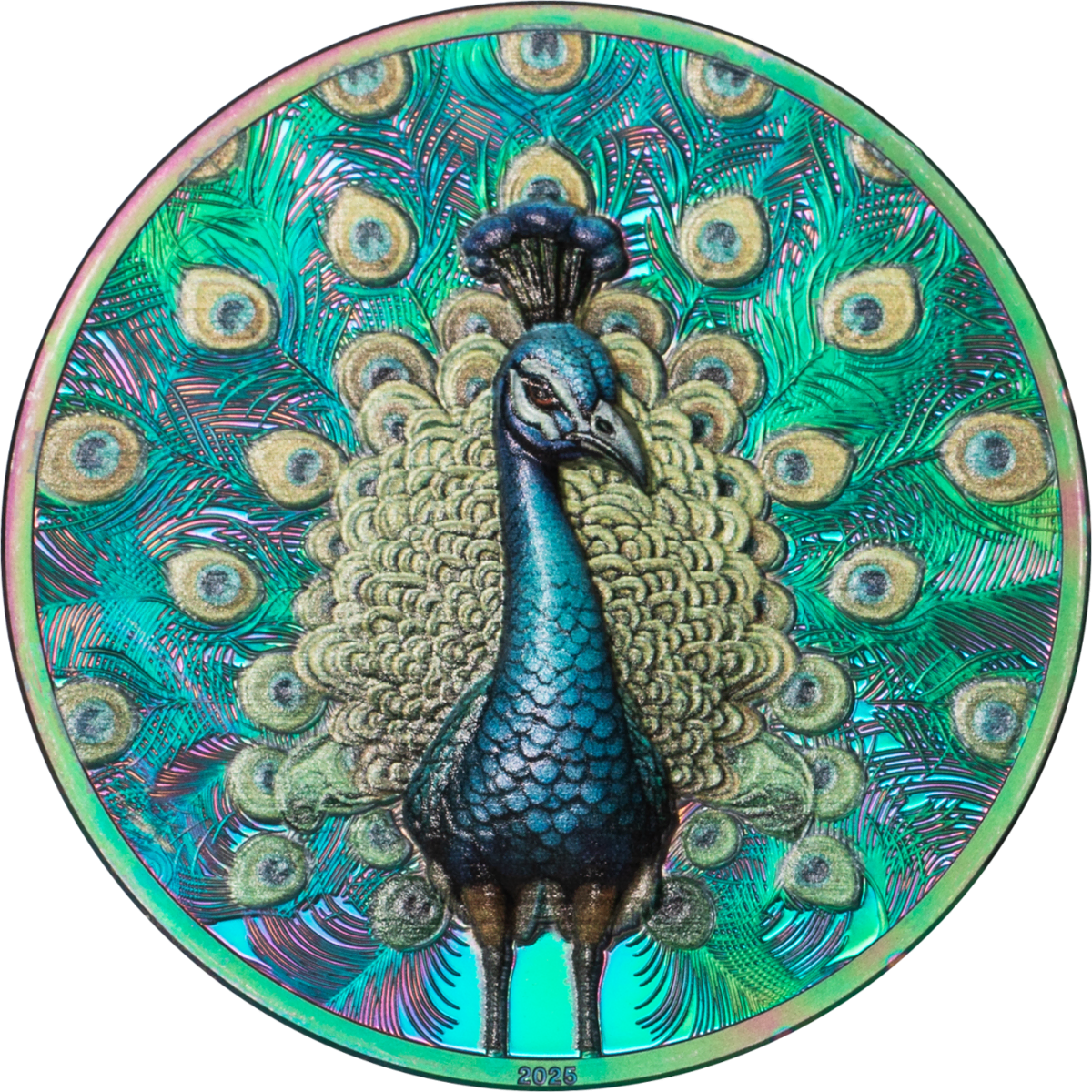 2025 Cook Islands Spectrum Peacock Colorized 1 oz Silver Proof - CoinsTV