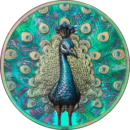 2025 Cook Islands Spectrum Peacock Colorized 1 oz Silver Proof - CoinsTV