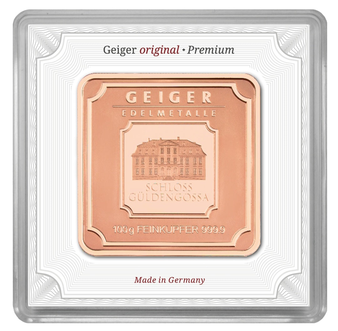 Geiger 100g Minted Copper Bar in Assay Card - CoinsTV