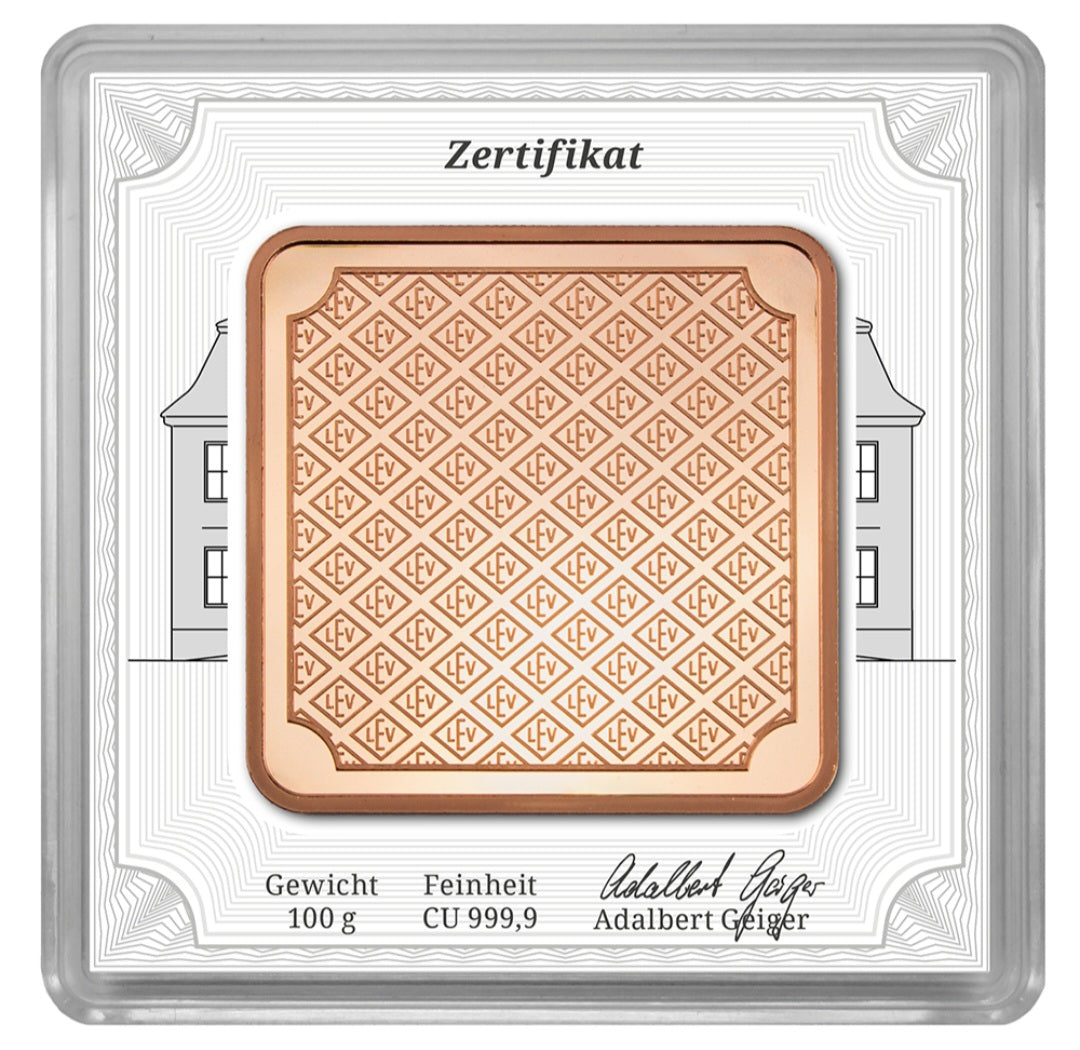 Geiger 100g Minted Copper Bar in Assay Card - CoinsTV