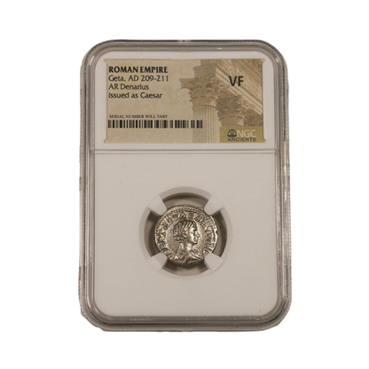 Roman Silver AR Denarius Geta Issued as Caesar AD 209-211 - NGC Certified VF