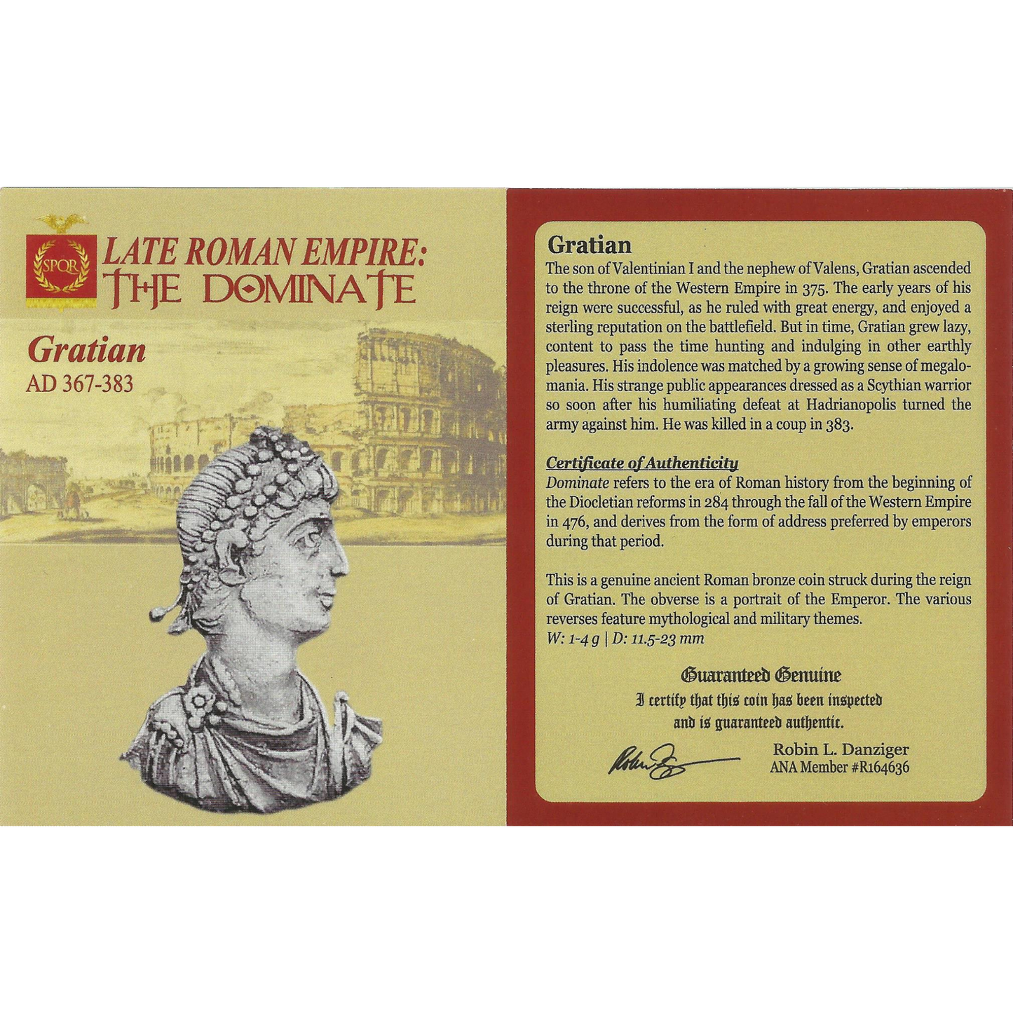 Ancient Roman Bronze Coin - Gratian AD 367-383 Late Empire: The Dominate - NGC Ch VF