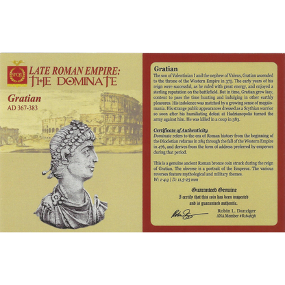 Ancient Roman Bronze Coin - Gratian AD 367-383 Late Empire: The Dominate - NGC Ch VF