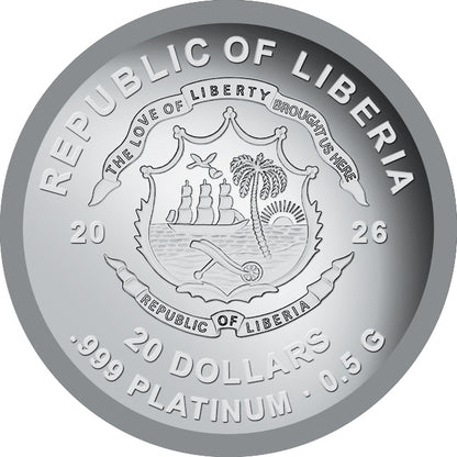 2026 Liberia Rock N Roll Records 0.5g Platinum Coin