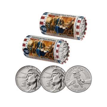 1776-2026 P or D America 250 Roll: Enduring Liberty Half Dollar in Color Wrapper