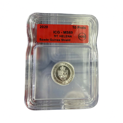 2020 St. Helena 1/10 oz Silver Spade Guinea Shield - IGC MS69