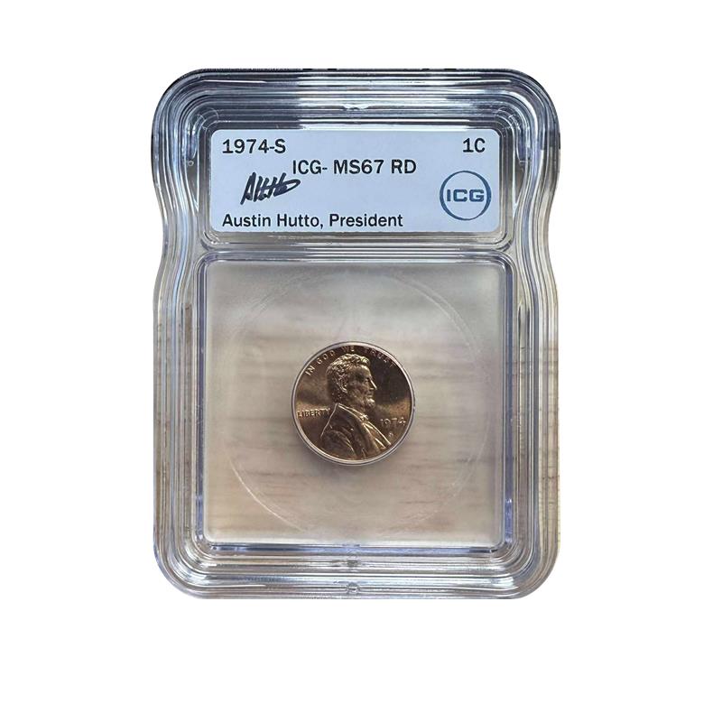 1974-S Lincoln Cent - Austin Hutto Signature - ICG MS67 RD - CoinsTV