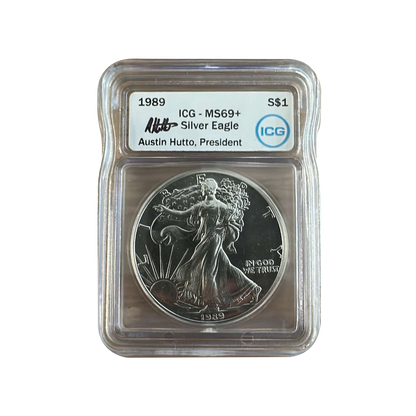 1989 Silver Eagle - Austin Hutto Signature - ICG MS69+