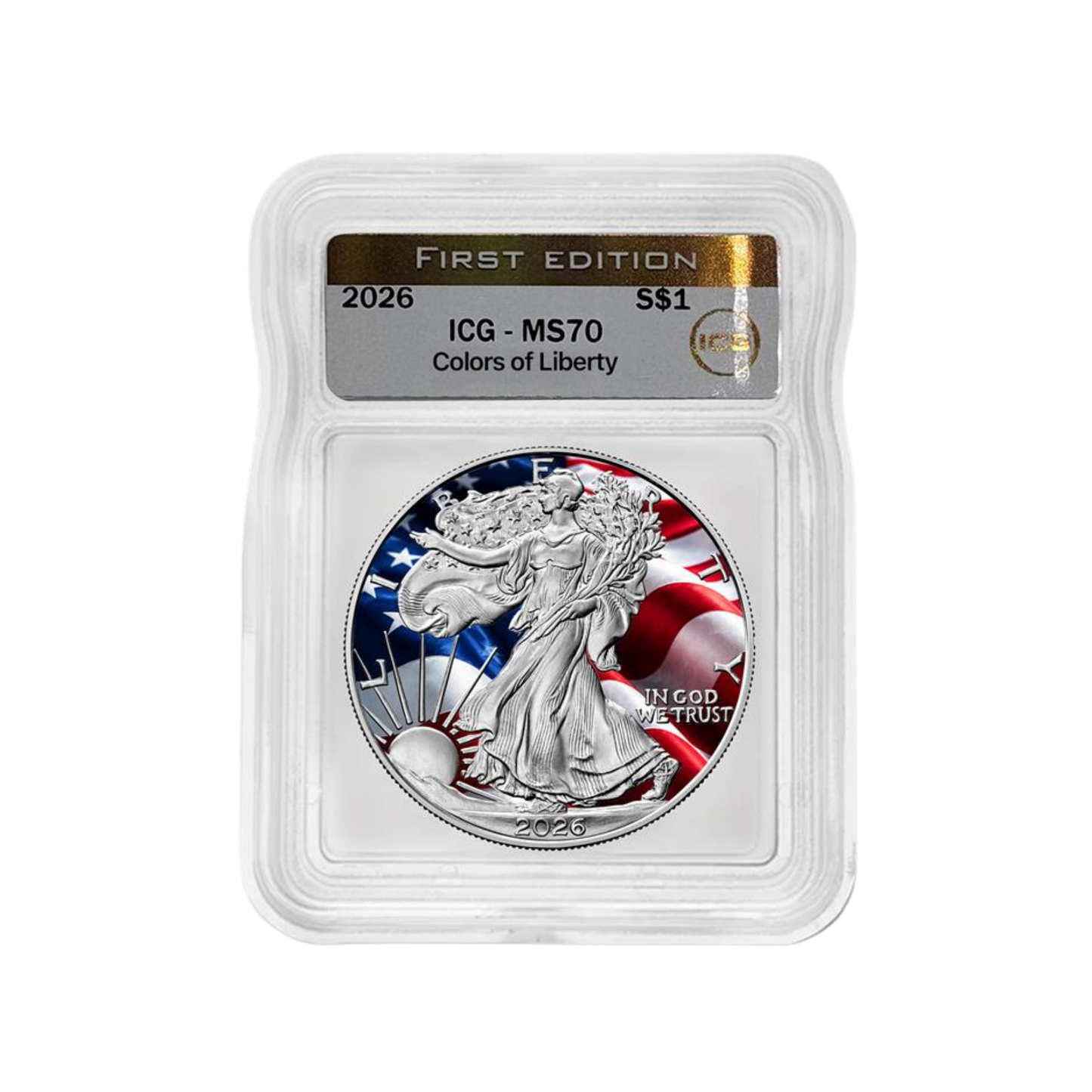 2026 Silver Eagle Colors of Liberty ICG MS70 - First Edition Gold Label