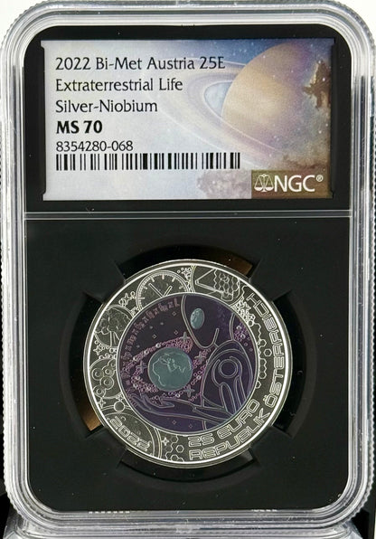 2022 Austria Extraterrestrial Life 0.26 OZ Silver & Niobium Coin NGC MS 70 Galaxy Label - CoinsTV