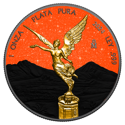 2024 Mexico Libertad Orange & Black Diamond Dust Edition 1 oz Silver C 2024 Mexico Libertad Orange & Black Diamond Dust Edition 1 oz Silver C