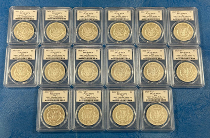 2023 Fiji Morgan Dollar Carson City 16 coin Set- PCGS MS70 Trumans Triumph Label