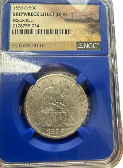 1856-O Seated Liberty Half Dollar - SS Republic Shipwreck Effect and Label - NGC Certified
