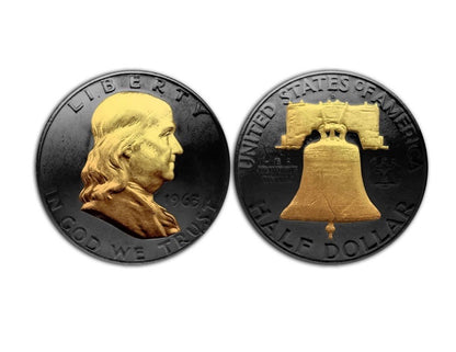 1963 Franklin Half Dollar - 90% Silver - Black Ruthenium & 24kt Gold Enhanced - CoinsTV