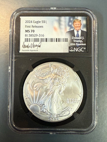 2024 Silver Eagle Donald J. Trump Signature Label - First Releases NGC MS70