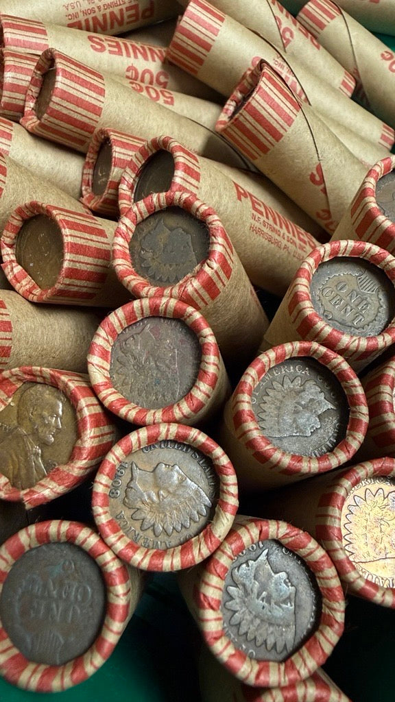 Lincoln Cent with Indian Head Cent Circulated - First National Bank of Denver Bank-Wrapped Roll