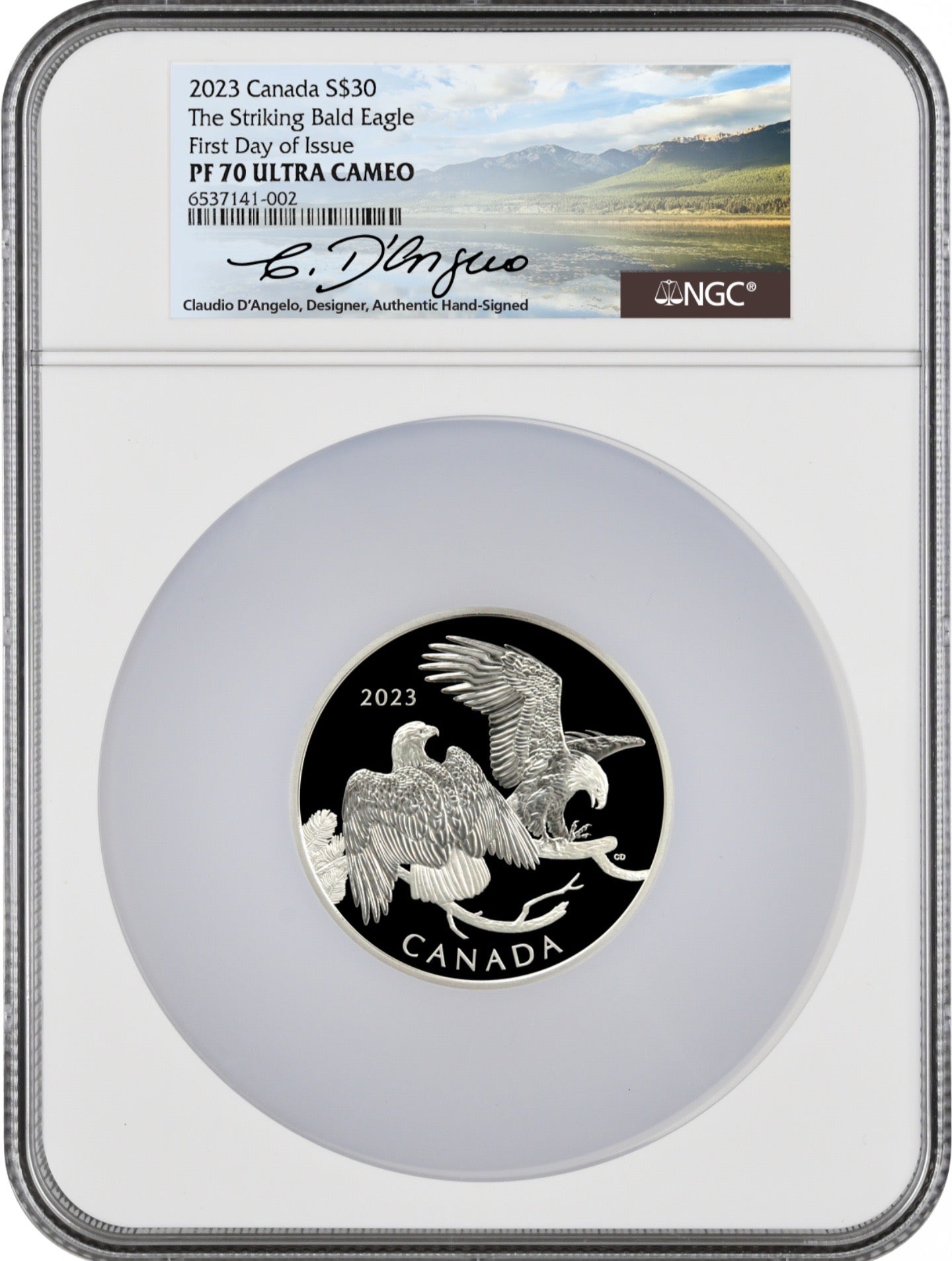2023 $30 Canada The Striking Bald Eagle Silver - Claudio D’Angelo Signature - NGC PF70 UC FDOI - CoinsTV