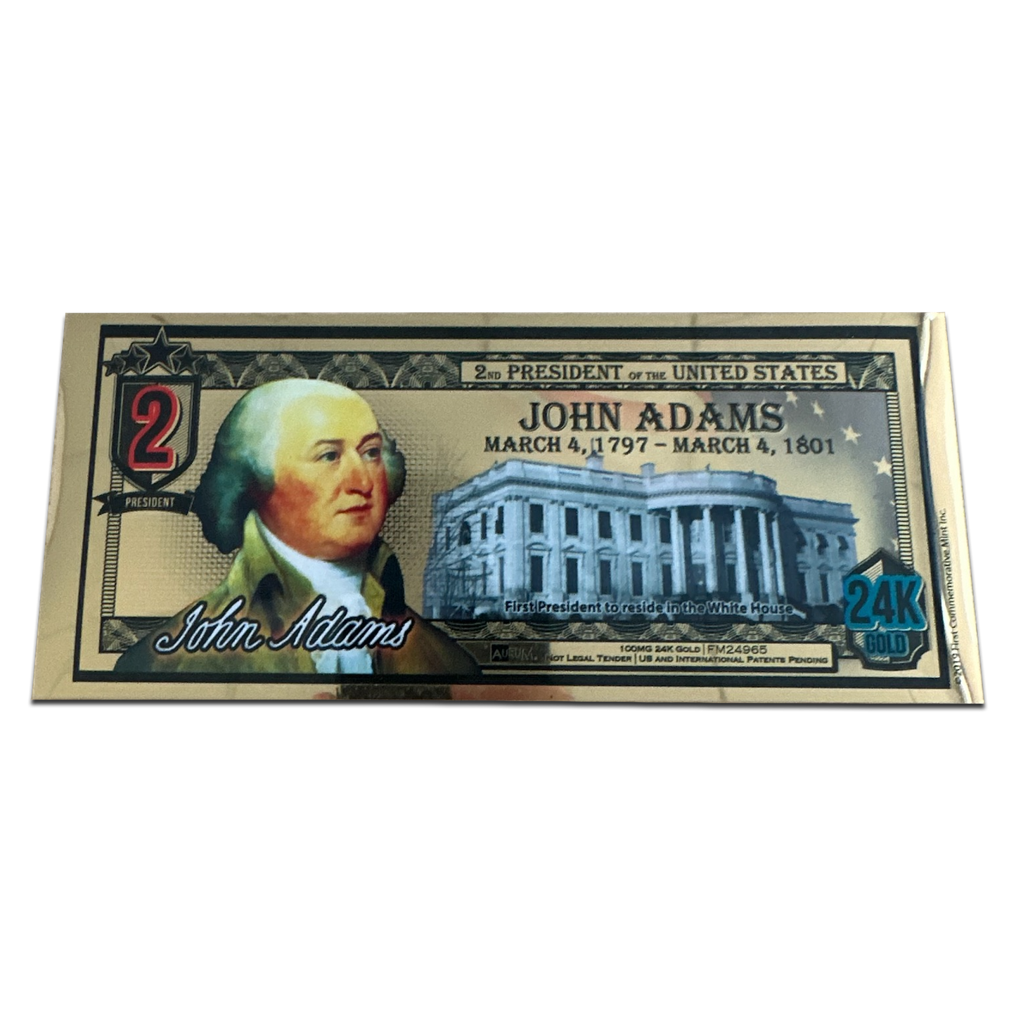 John Adams 2nd President - 100 mg 24k Gold Aurum Note