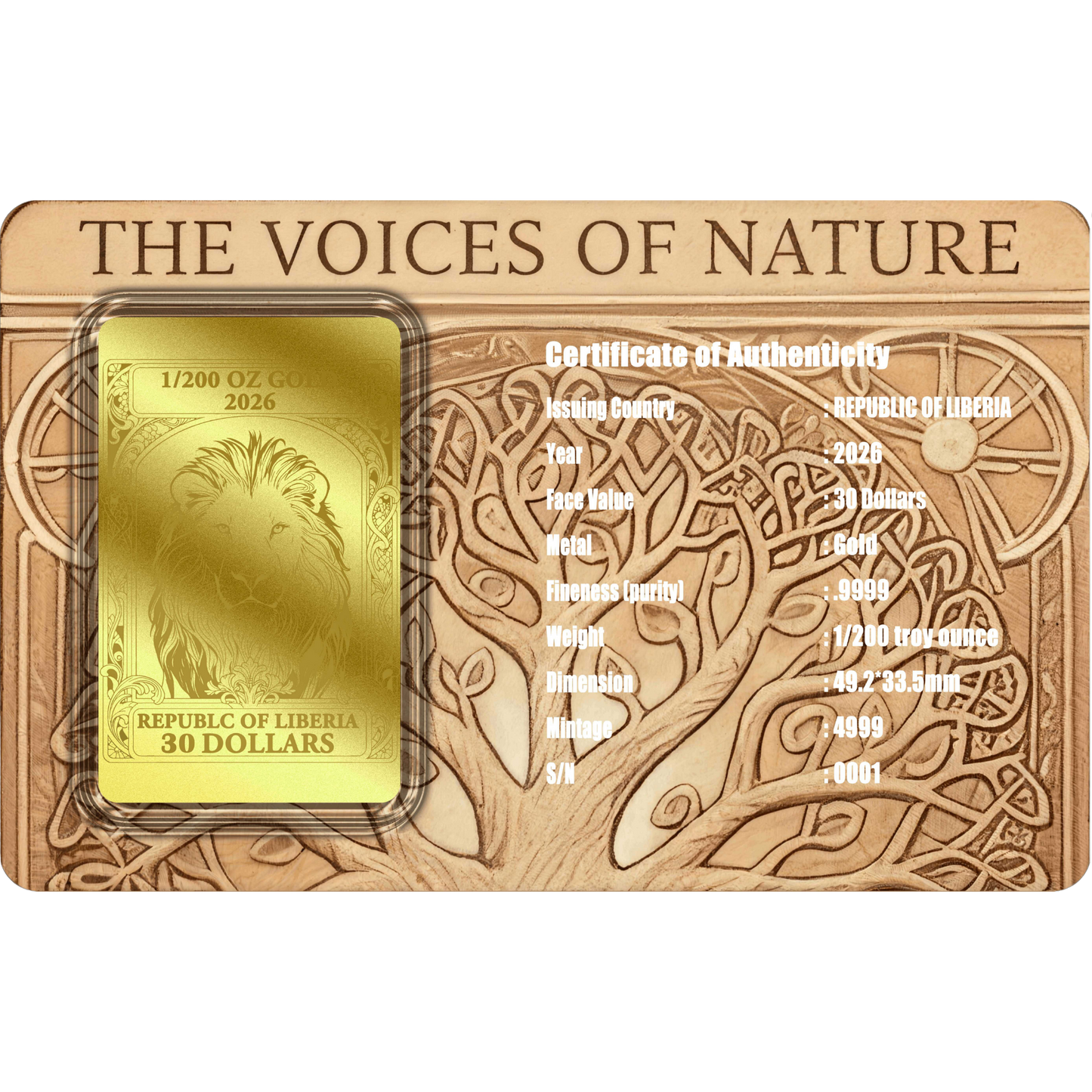 2026 Liberia The Savanna's Heart 1/200 oz Gold Coin in Card