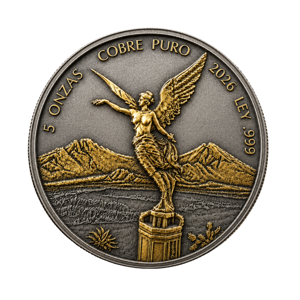 Antiqued Libertad en Oro Colorized 5 oz Copper Medal - CoinsTV