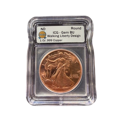 Tribute Walking Liberty 1 oz Copper Round - ICG Gem BU