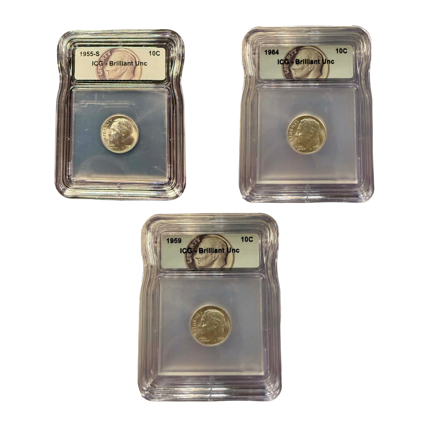 Mixed Date & Mint Pre-1964 Silver Roosevelt Dimes ICG Brilliant Uncirculated – Roosevelt Label