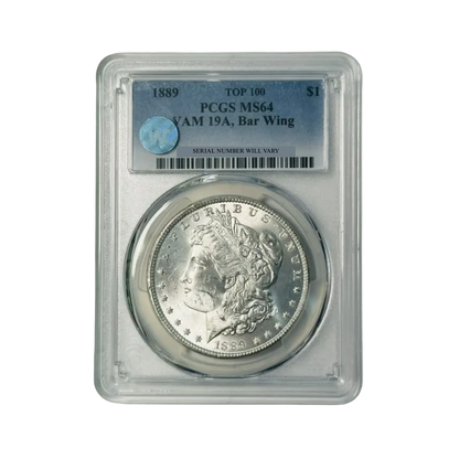 1889 Morgan Silver Dollar Philadelphia - PCGS MS64 VAM 19A Bar Wing Top 100 Sight White