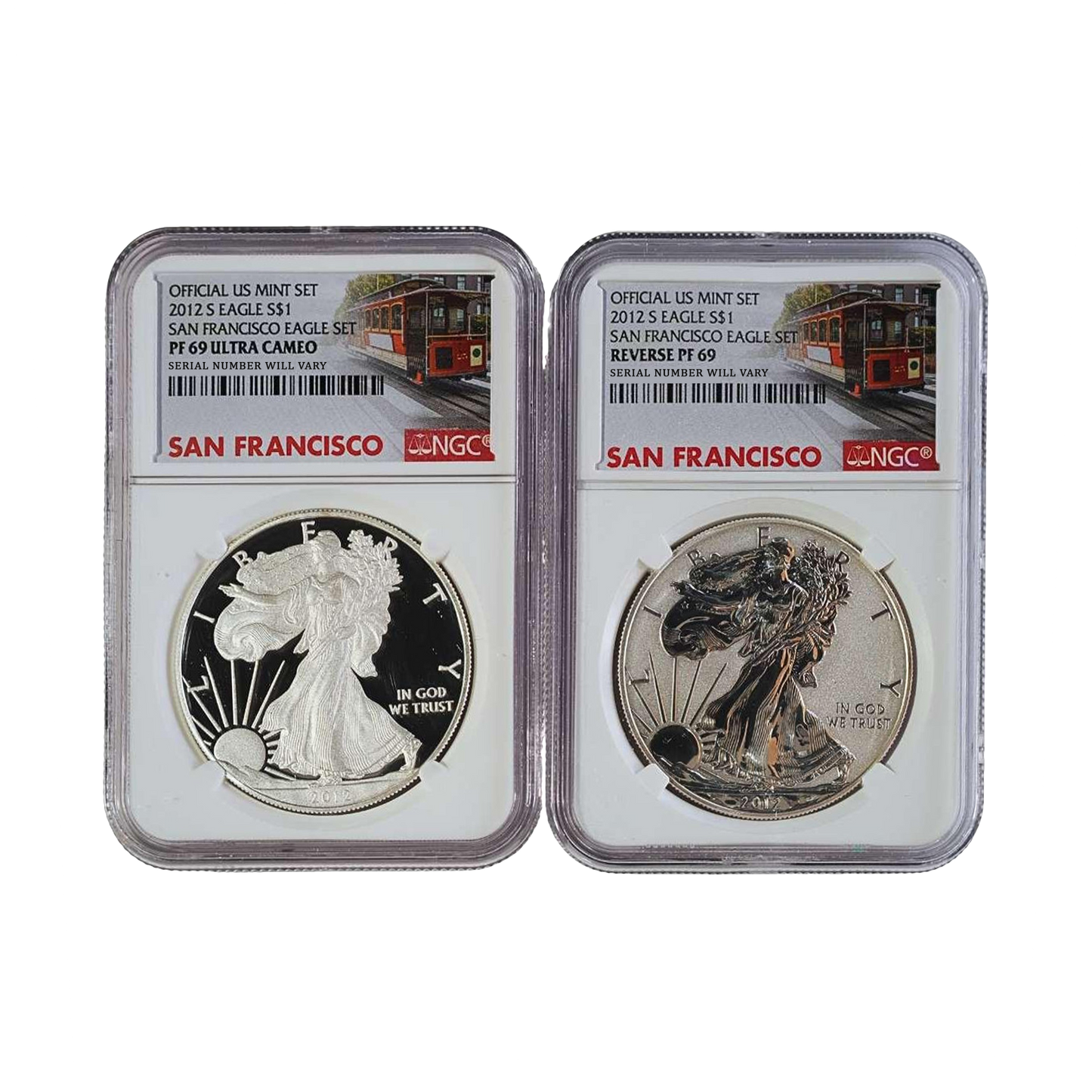 2012-S Silver Eagle NGC PF69 UCAM and Rev PF69 - 2pc 75th Anniversary Set