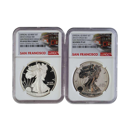 2012-S Silver Eagle NGC PF69 UCAM and Rev PF69 - 2pc 75th Anniversary Set