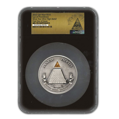 2022 Niue 5 oz Antiqued Silver Eye of Providence Ultra High Relief NGC MS70 First Day of Issue