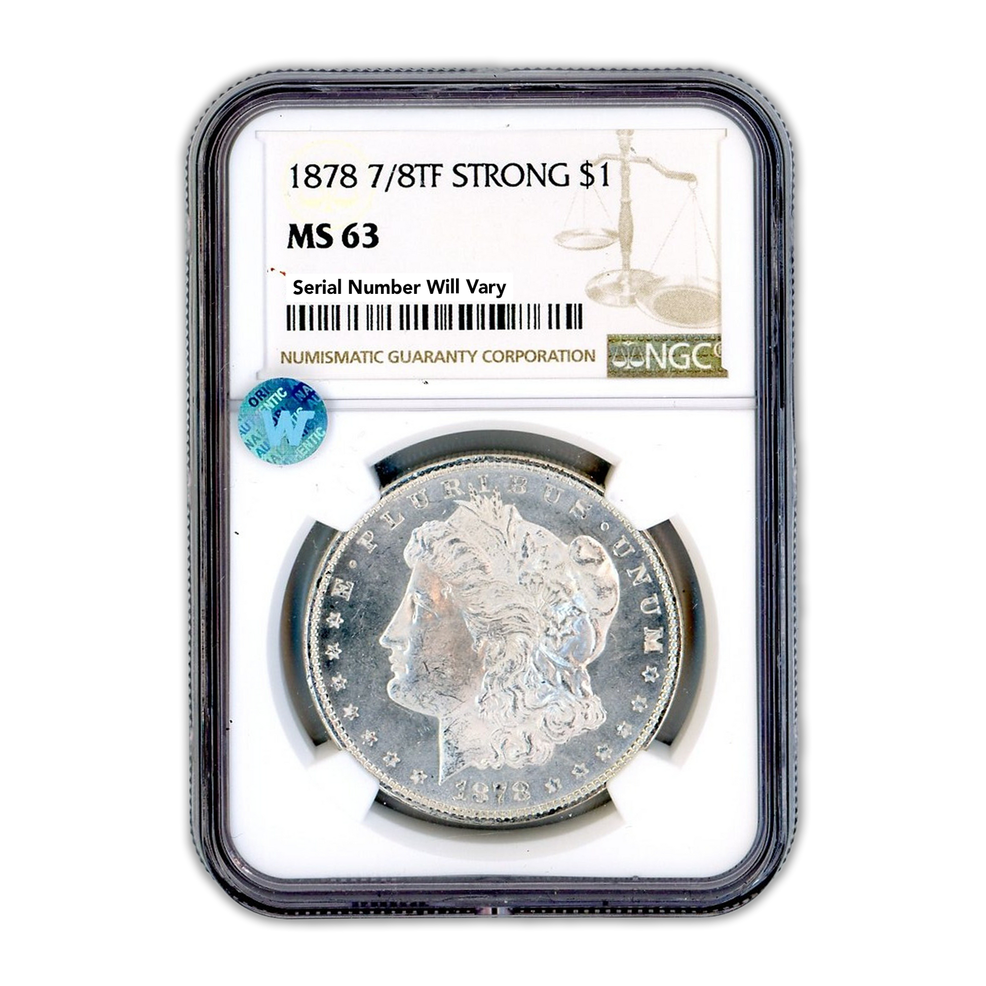 1878 Morgan Silver Dollar 7/8 Tailfeathers - Strong - NGC MS63 Sight White - CoinsTV