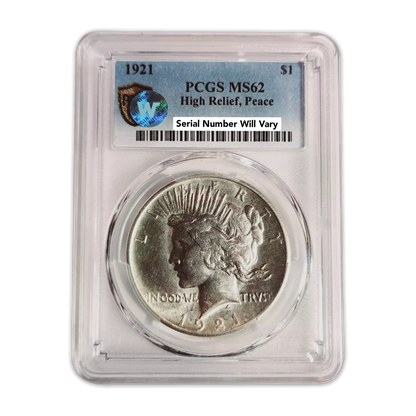 1921 Peace Silver Dollar Philadelphia - PCGS MS62 Sight White High Relief