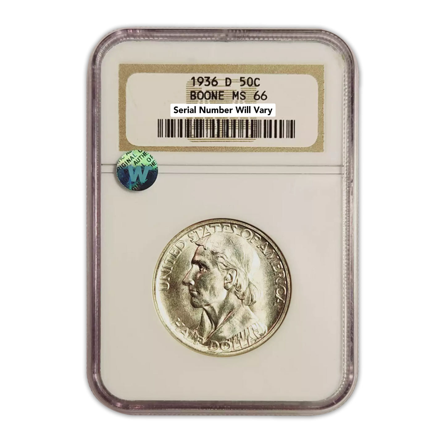 1936 D Daniel Boone Silver Half Dollar Commemorative - NGC MS66 Sight White
