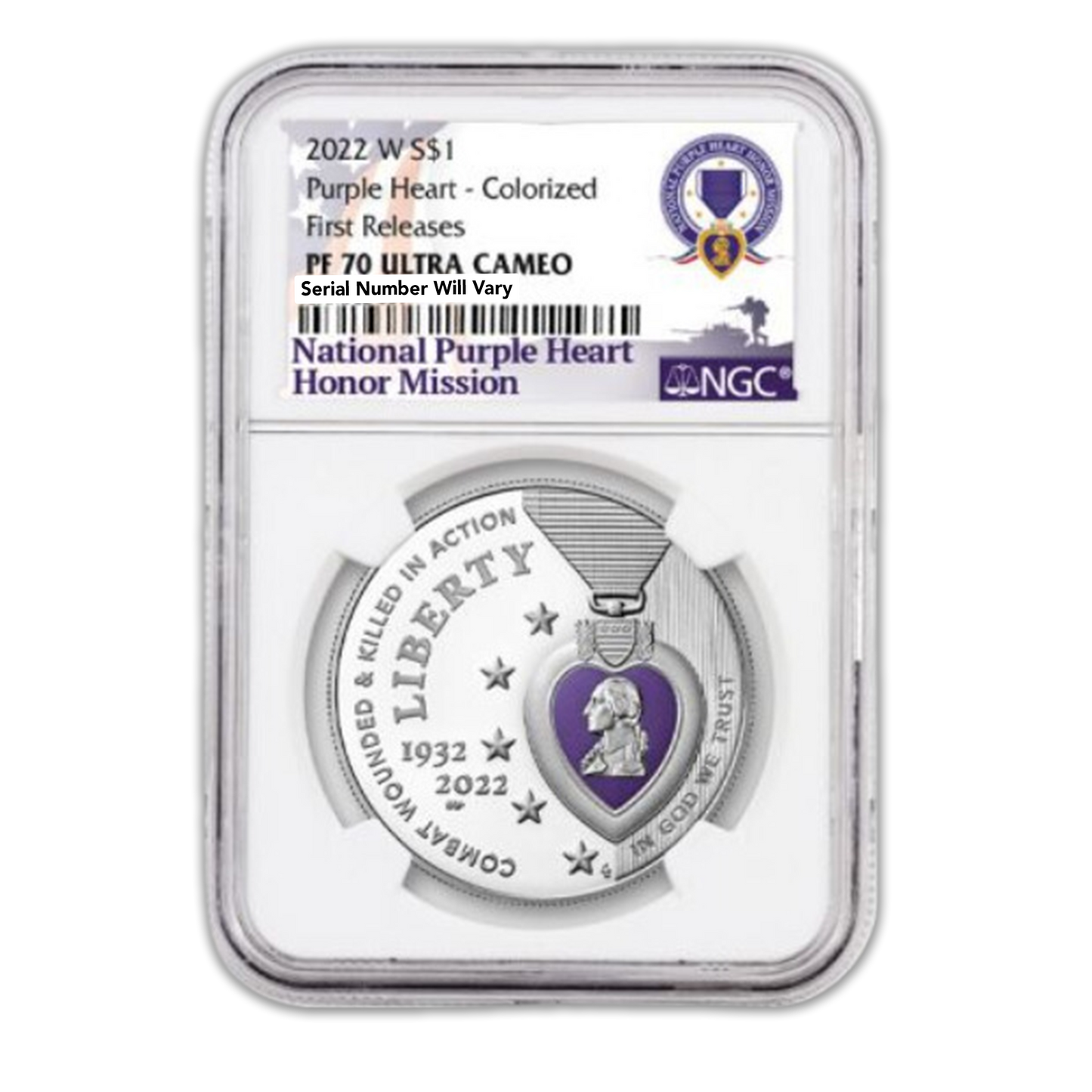 2022 National Purple Heart Hall of Honor Silver - Colorized - NGC PF70 Early Releases Ultra Cameo
