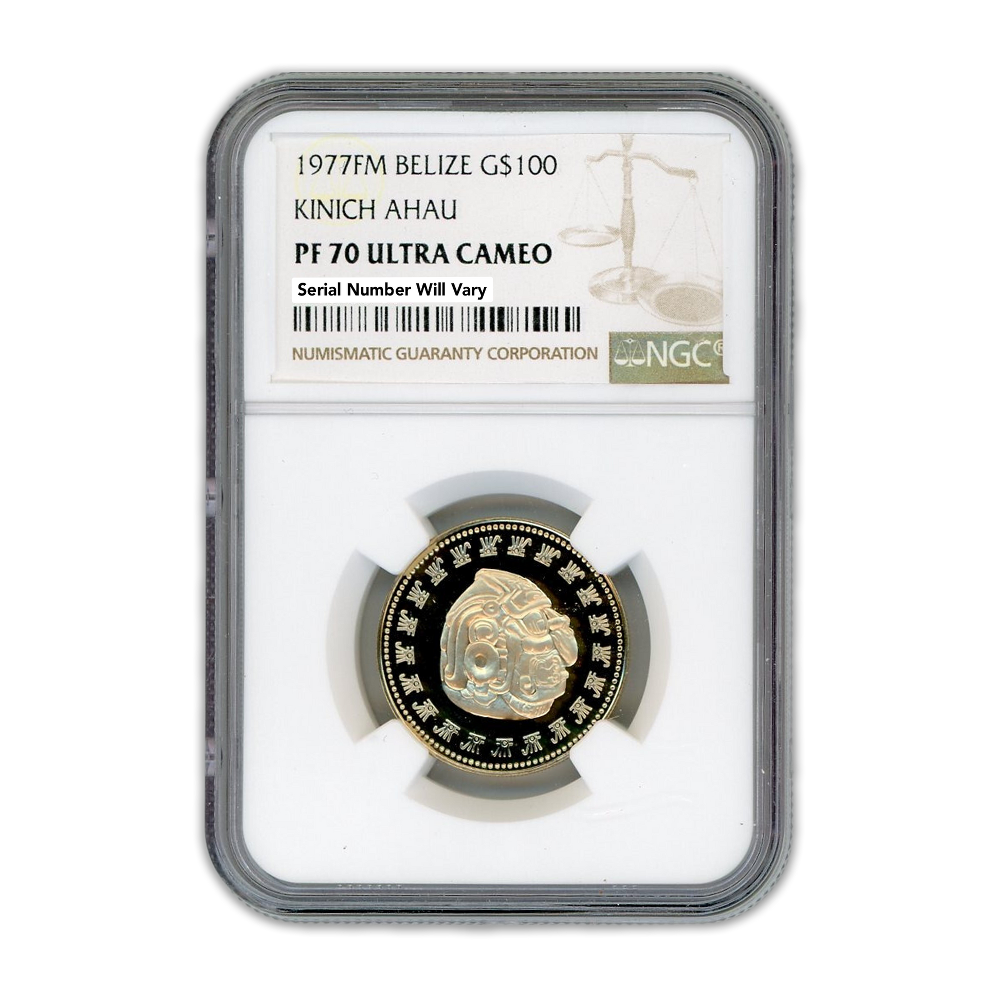 1977FM  $100 Belize Kinich Ahau Gold - NGC PF70 Ultra Cameo - CoinsTV