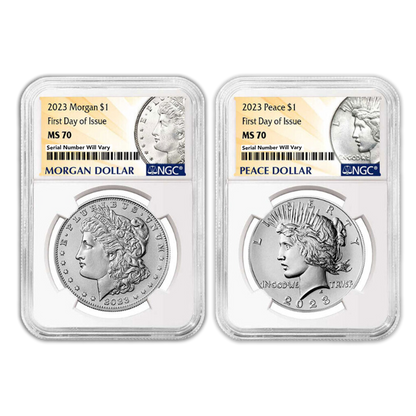 2023 Morgan & Peace Dollar 2 pc NGC MS70 First Day of Issue Set