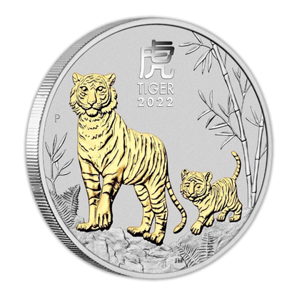 2022 1 oz Australia Lunar Tiger Gold Gilt Silver