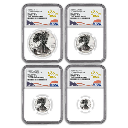 2023 Fiji Silver Eagle Tribute  4 pc Fractional Set NGC Reverse Proof PF70 In God We Trust Label