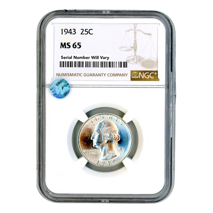 1943 Washington Silver Quarter Philadelphia - NGC MS65 Sight White