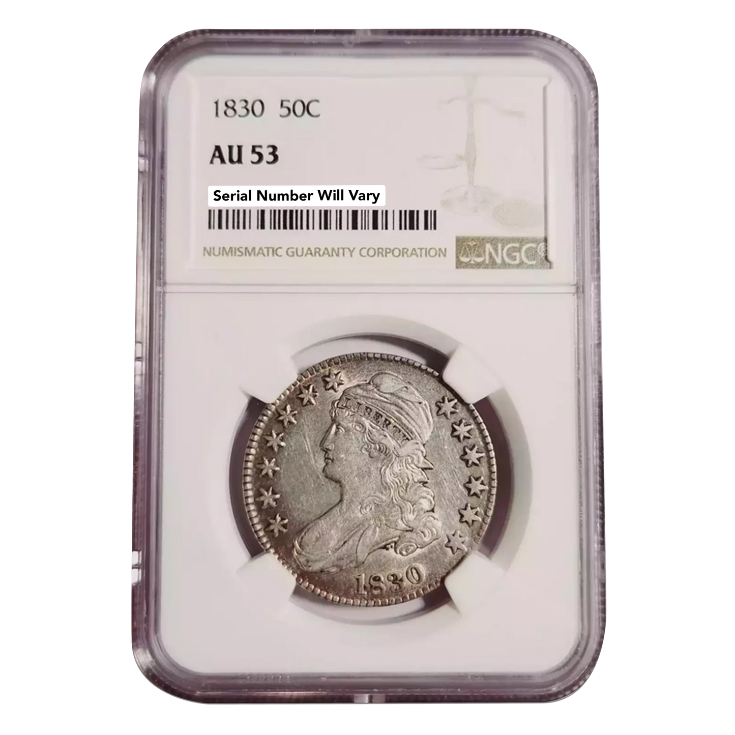 1830 Capped Bust Silver Half Dollar - NGC AU53