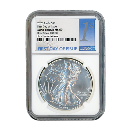 2023 American Silver Eagle - Mint Error- Rim Break- NGC MS69 First Day of Issue