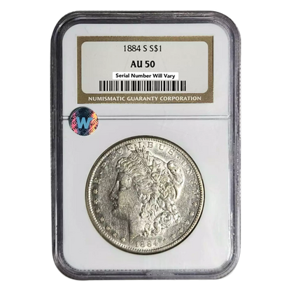 1884-S Morgan Silver Dollar - NGC AU50 Sight White