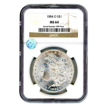 1884 O Morgan Silver Dollar New Orleans - NGC MS64 Sight White