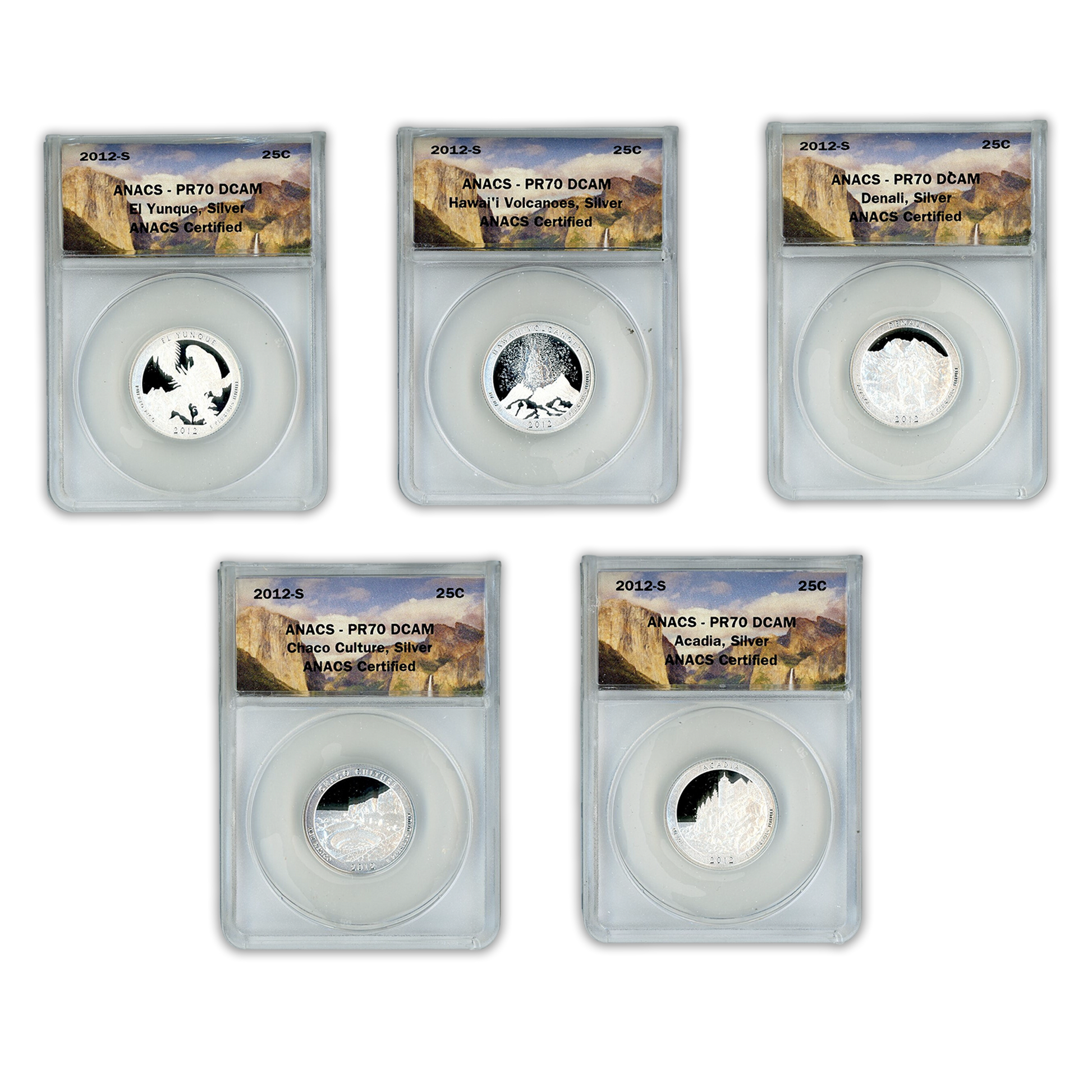 2012 Silver Quarter 5 Pc Set ANACS PR70 - CoinsTV