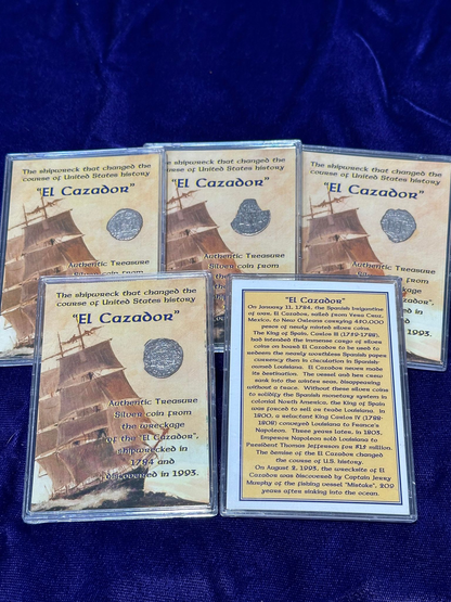 (1759-1788) Mexico 1/2R Silver El Cazador Shipwreck Coin Genuine- On Story Card