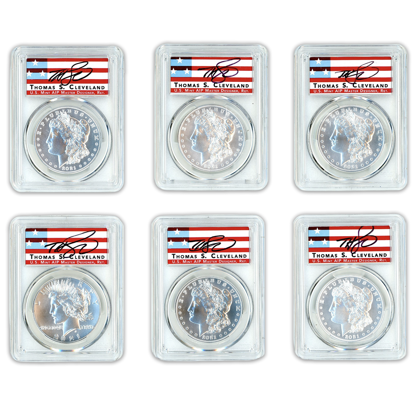 2021 Morgan Silver Dollar 6 pc Set PCGS MS70 Advanced Release Cleveland Label