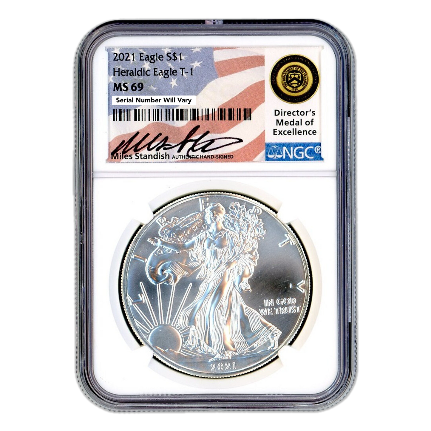 2021 Silver Eagle - Type 1 - NGC MS69 Miles Standish Label